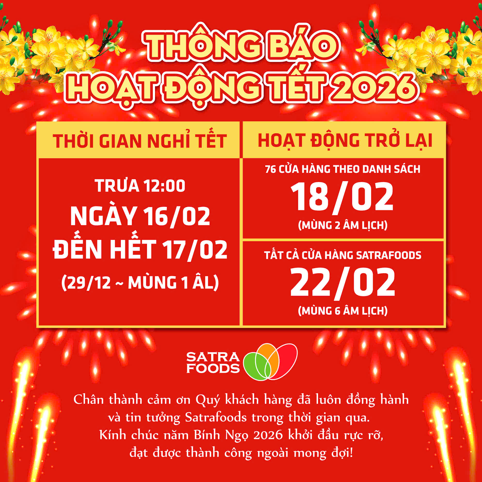 THỜI GIAN PHỤC VỤ TẾT BÍNH NGỌ 2026