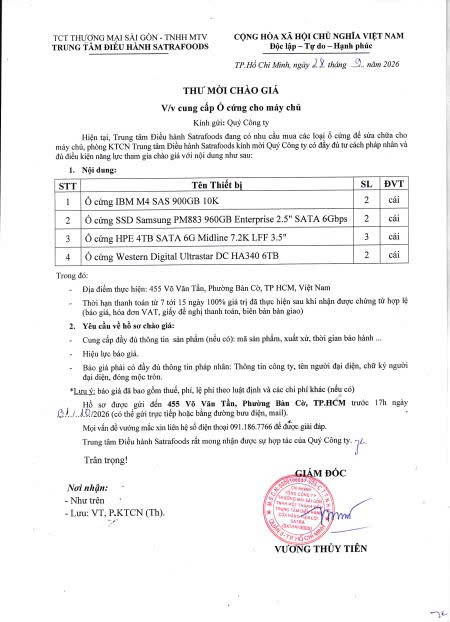 THƯ MỜI CHÀO GIÁ THÁNG 09/2026